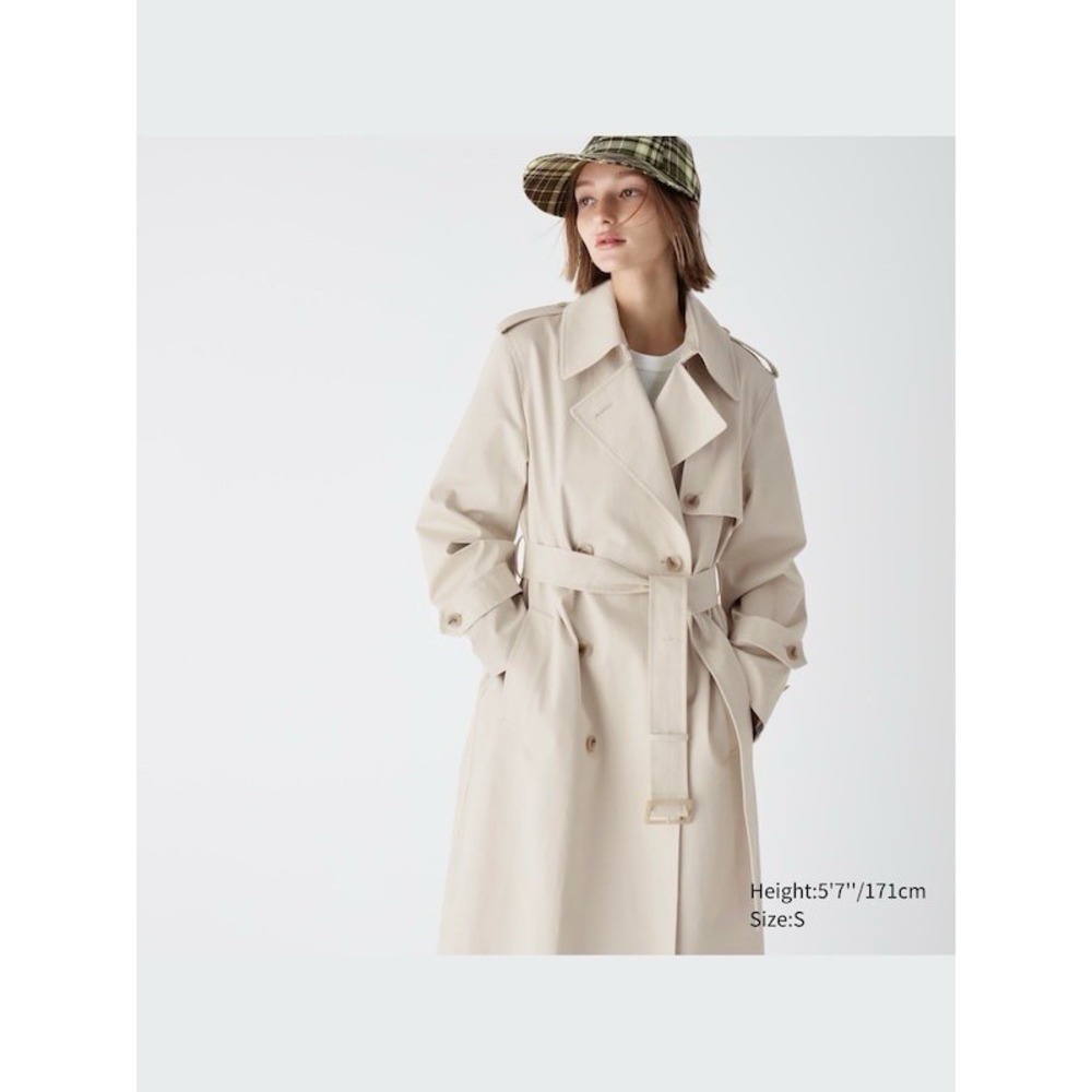 UNIQLO C Trench Coat Classic Belted Pockets Lined Natural Beige